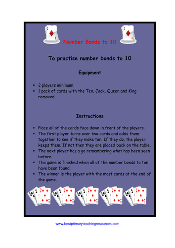 Addition Facts to 10 Card Game