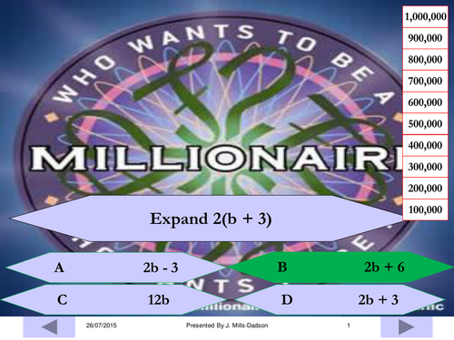 "Who wants to be a Millionaire?  Distributive prop
