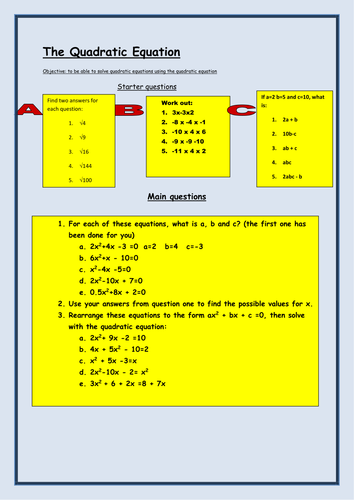 Quadratic equation handuot