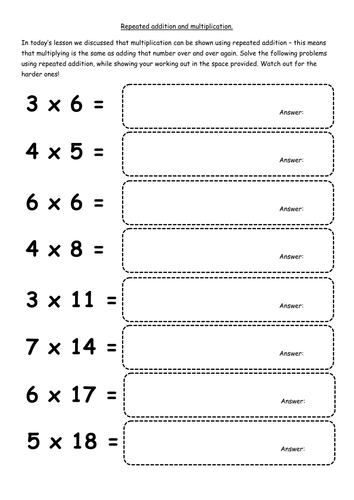 multiplication as repeated addition by uk teaching resources tes