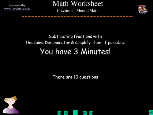 Subtracting fractions with like denominators