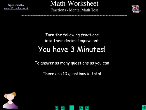 Converting common fractions to decimals test