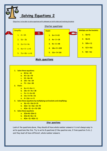 Solve linear equations (w/brackets) Maziarz Mapped