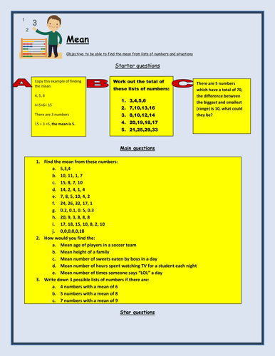 Finding the mean handout