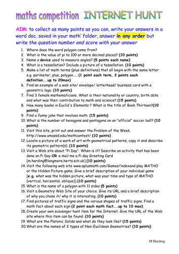 Math Internet Hunt