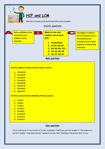 GCF (Greatest common factor) and LCM (lowest common multiple)