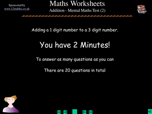 Adding 1 digit to 3 digit numbers test (2)