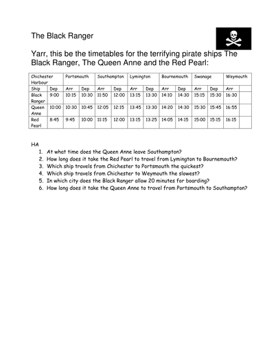 Pirate 24hr Clock Timetables