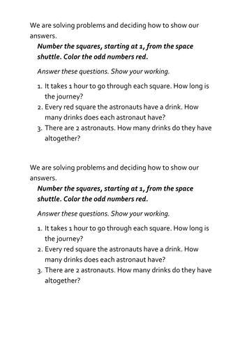 Differentiated Math activity linked to space