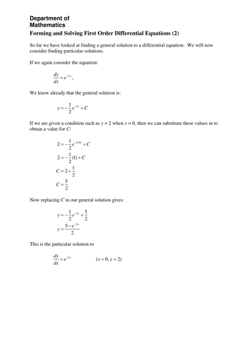 Forming and Solving First Order Diff Equations