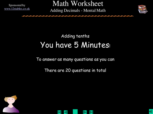 Adding decimals; tenths