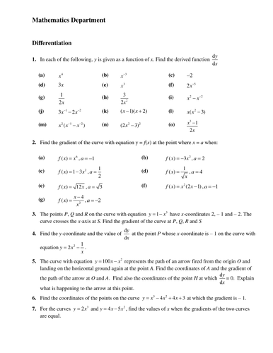 Basic Differentiation Worksheet Pdf 