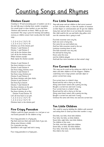 Songs to support early mathematical concepts