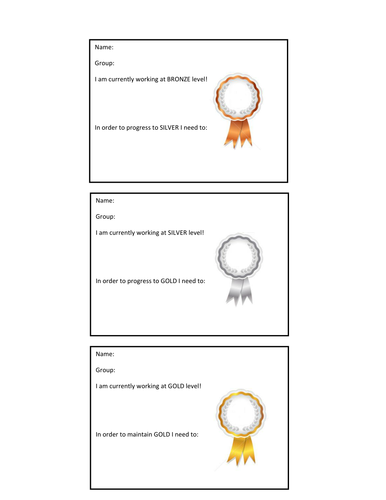 Gold; Silver; Bronze assessment stickers - ELEM