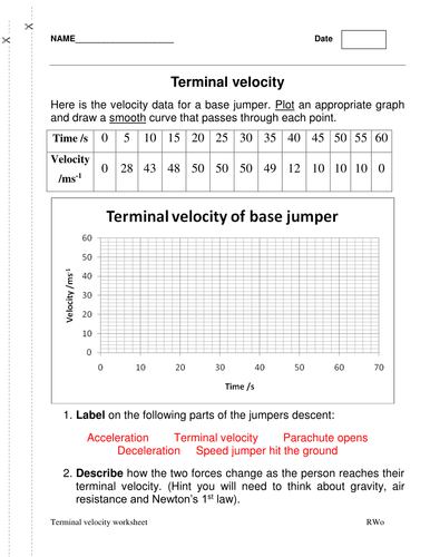 Terminal velocity worksheet