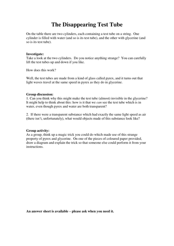 The Disappearing Test Tube - Group Activity