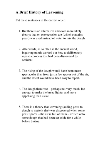 Leavening Bread - Sentence Sort