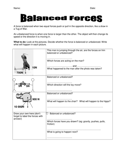 Balanced Forces handout | Teaching Resources