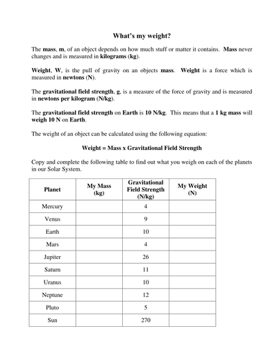 Weight and Mass by 2LMell | Teaching Resources