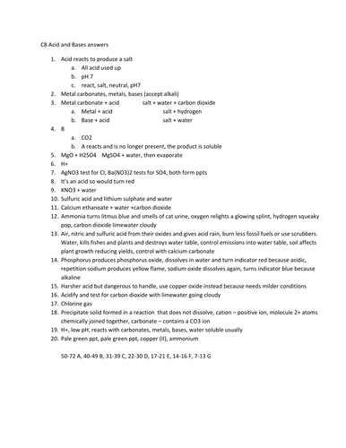 Acids and Bases Test and Answers
