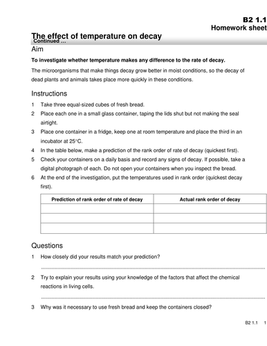 Effect of temp on rate of decay | Teaching Resources