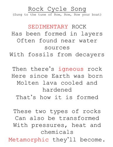 Song For Rock Cycle Teaching Resources