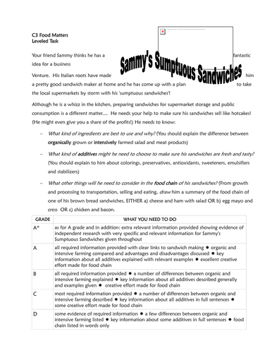 levelled task for food matters