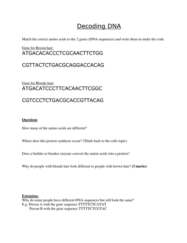 Decoding DNA by jm2450 - Teaching Resources - TES
