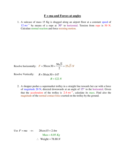 Newton Second Law Worked Examples