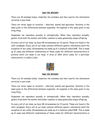 DNA Spot The Mistake Activity