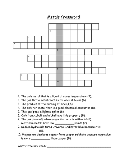 Metals crossword Teaching Resources