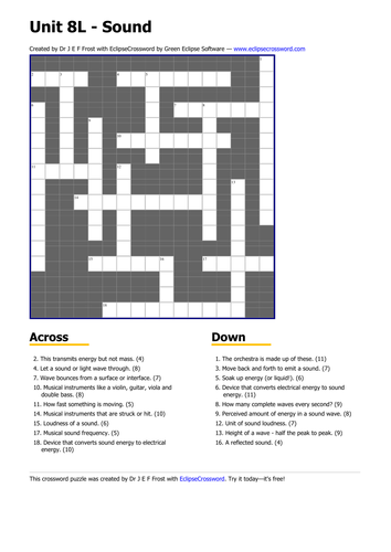 sound crossword | Teaching Resources