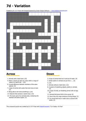 Crossword on Animals