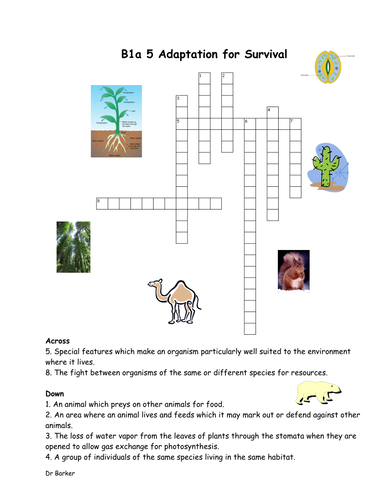 Evolution and adaptation; environment review crossword