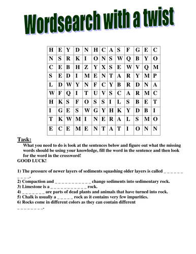 Sedimentary rocks and their formation wordsearch