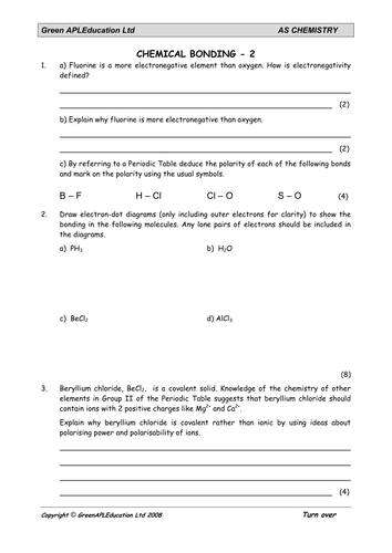 Chemistry: Chemical Bonding Worksheet