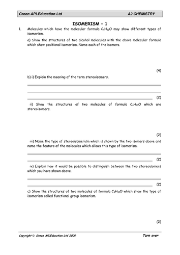 Chemistry: Isomerism Worksheet