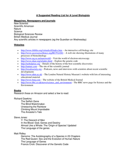 Reading List for Biologists