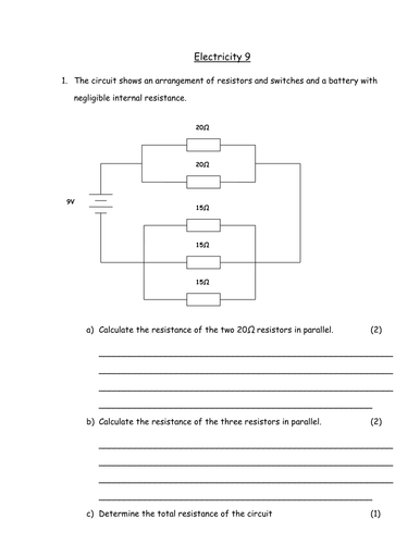 Worksheet on Series and Parallel Circuits