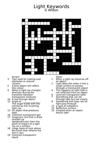 Light Keywords Crossword DCJSSS