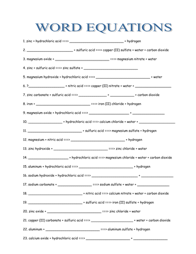 Writing word Equations | Teaching Resources