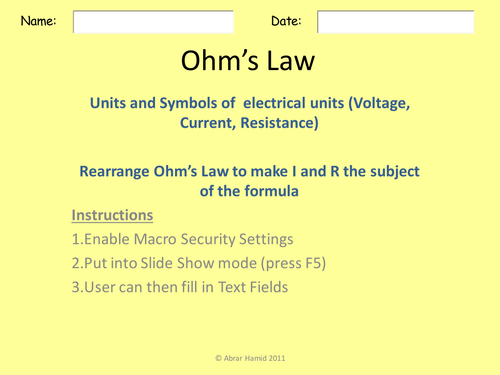 Ohms Law - Interactive Activity