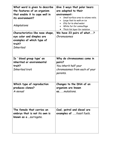 Question and answer cards