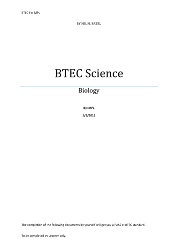Biology PASS Booklet for Students