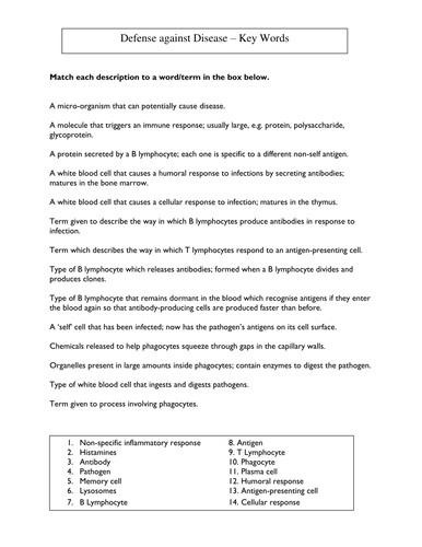 Immune System Key Words