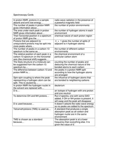 Spectroscopy card game