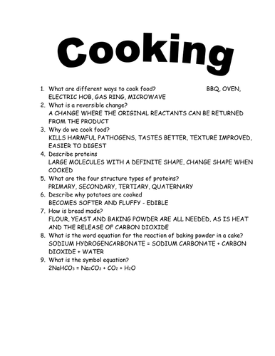 Cooking Questions Teaching Resources