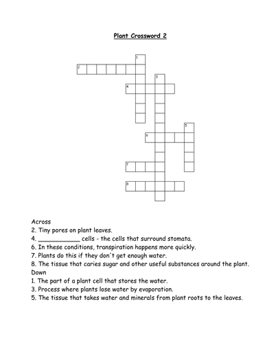 Plants crossword Teaching Resources