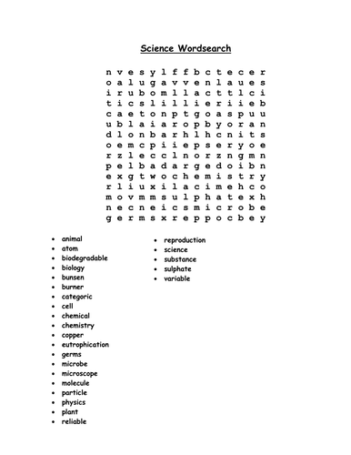 science wordsearch | Teaching Resources