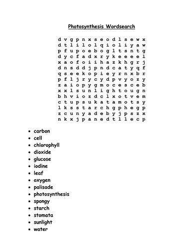 Photosynthesis crossword